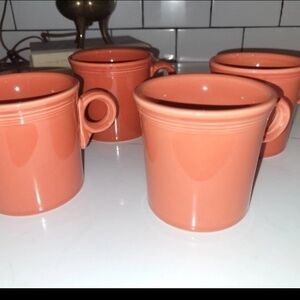 Homer Laughlin Fiesta Ware Coffee Mugs Cup Orange HLC Handle Round USA Set